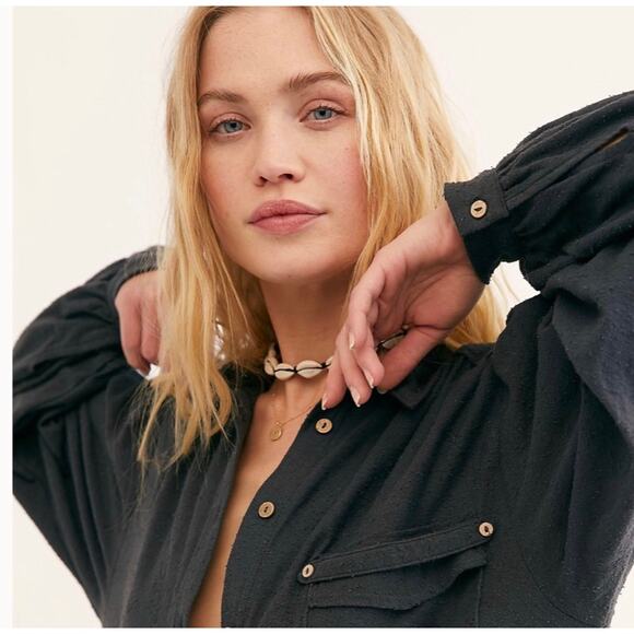 Free People Beach Old Bay Maxi Shirt Dress NWT Size Large - Picture 2 of 6